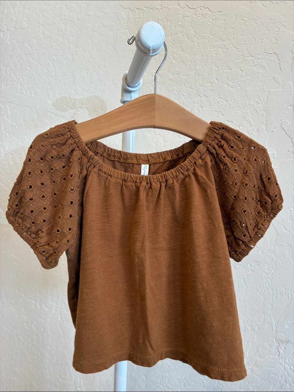 Rylee + Cru Brown Eyelet Puff-Sleeve Top